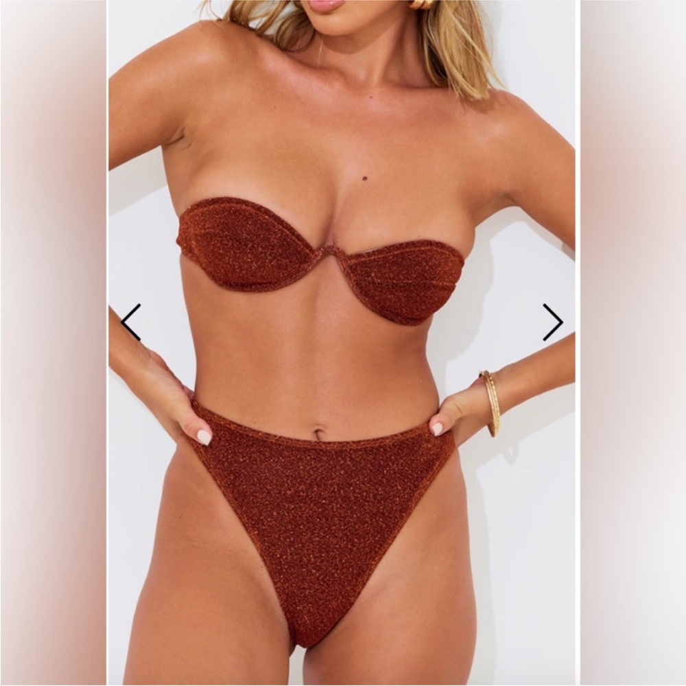 NWT Rust Glitter High Waist High Leg Bikini (top 14 & bottom 12)